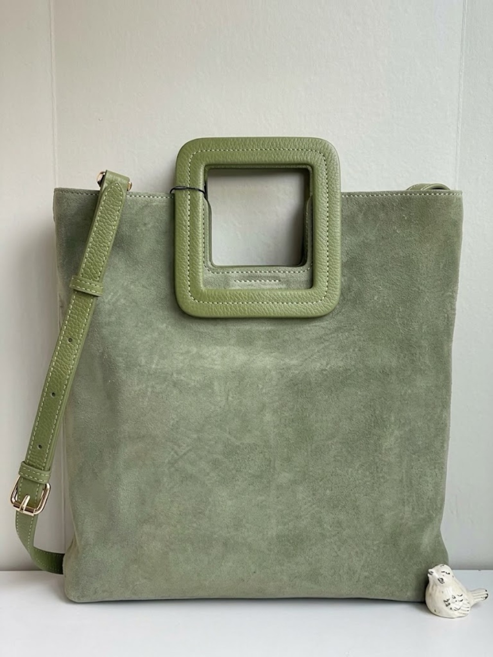 TMRW Studio Sage Milo Foldover Suede Clutch/ Crossbody Bag Quiet Luxury Minimal